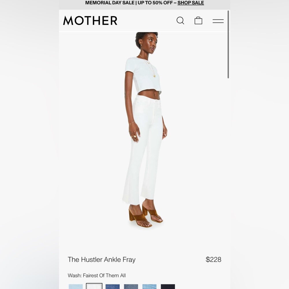 MOTHER The Hustler Ankle Fray in White